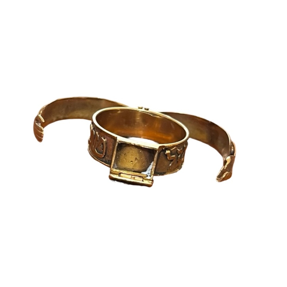 Rare Judaic Engagement Mazal Tov 18 Karat Gold Plated Secret Ring - Picture 10 of 13